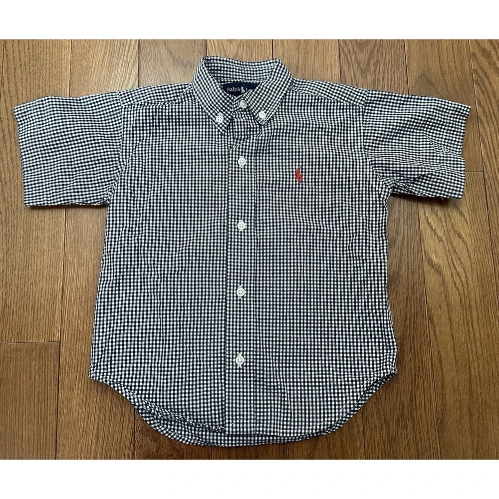 RALPH LAUREN Boys Blue Gingham Button Down Shirt Size 2T